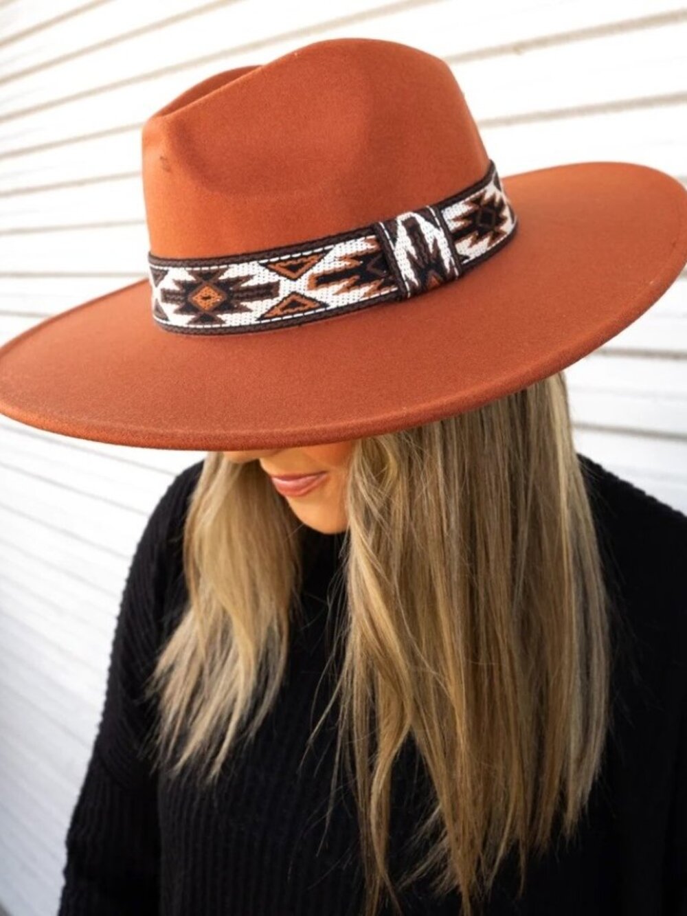 Rust Southwestern Western Felt Fedora Hat Aztec Pattern Band Boho Autumn OSFM - Picture 6 of 6